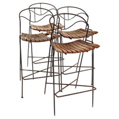Set von 4 Barhockern aus Eisen und Holz, Arthur Umanoff für Raymor, Mitte des Jahrhunderts