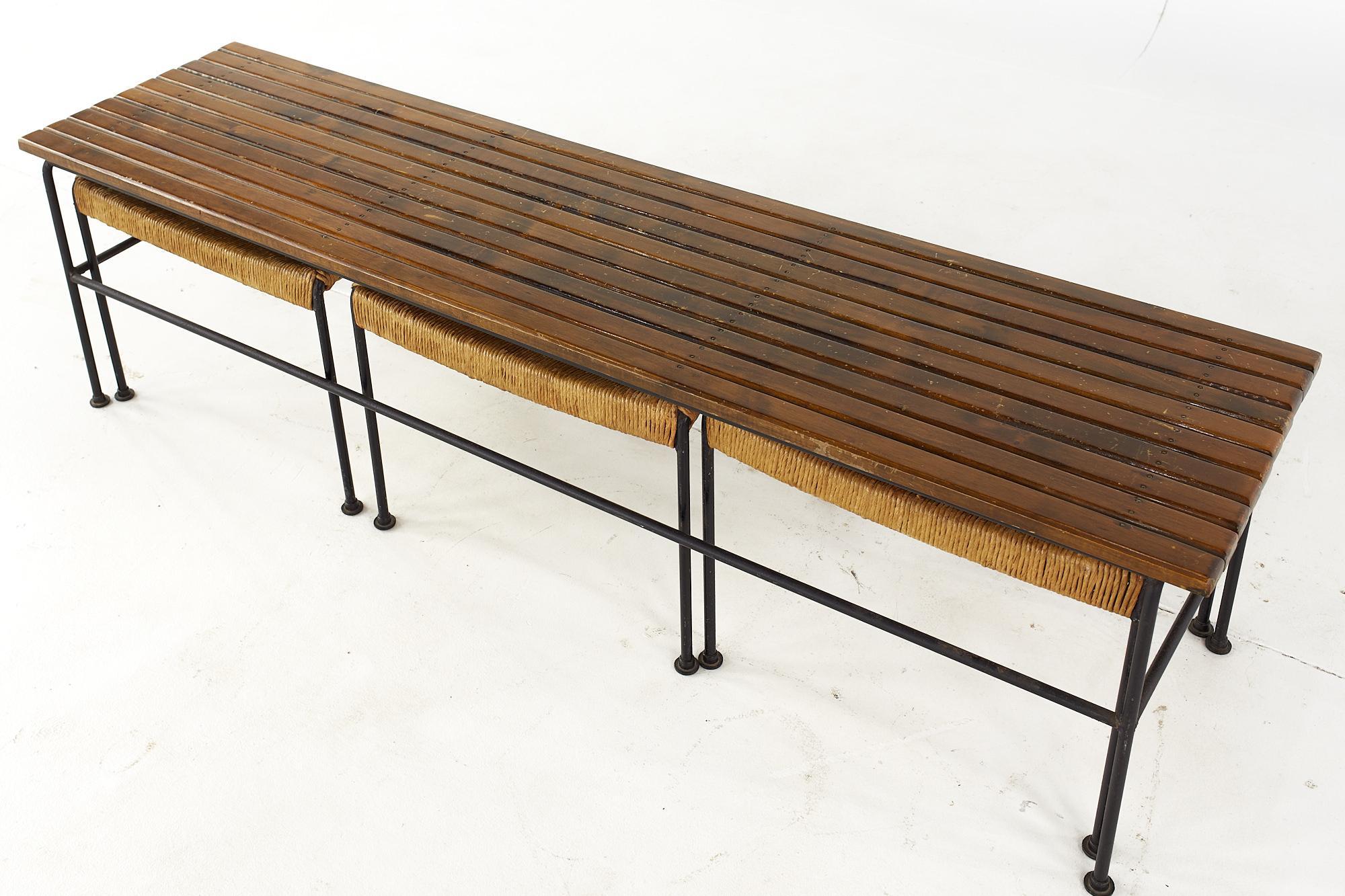Arthur Umanoff for Raymor Mid Century Iron Bench with Nesting Stools For Sale 5