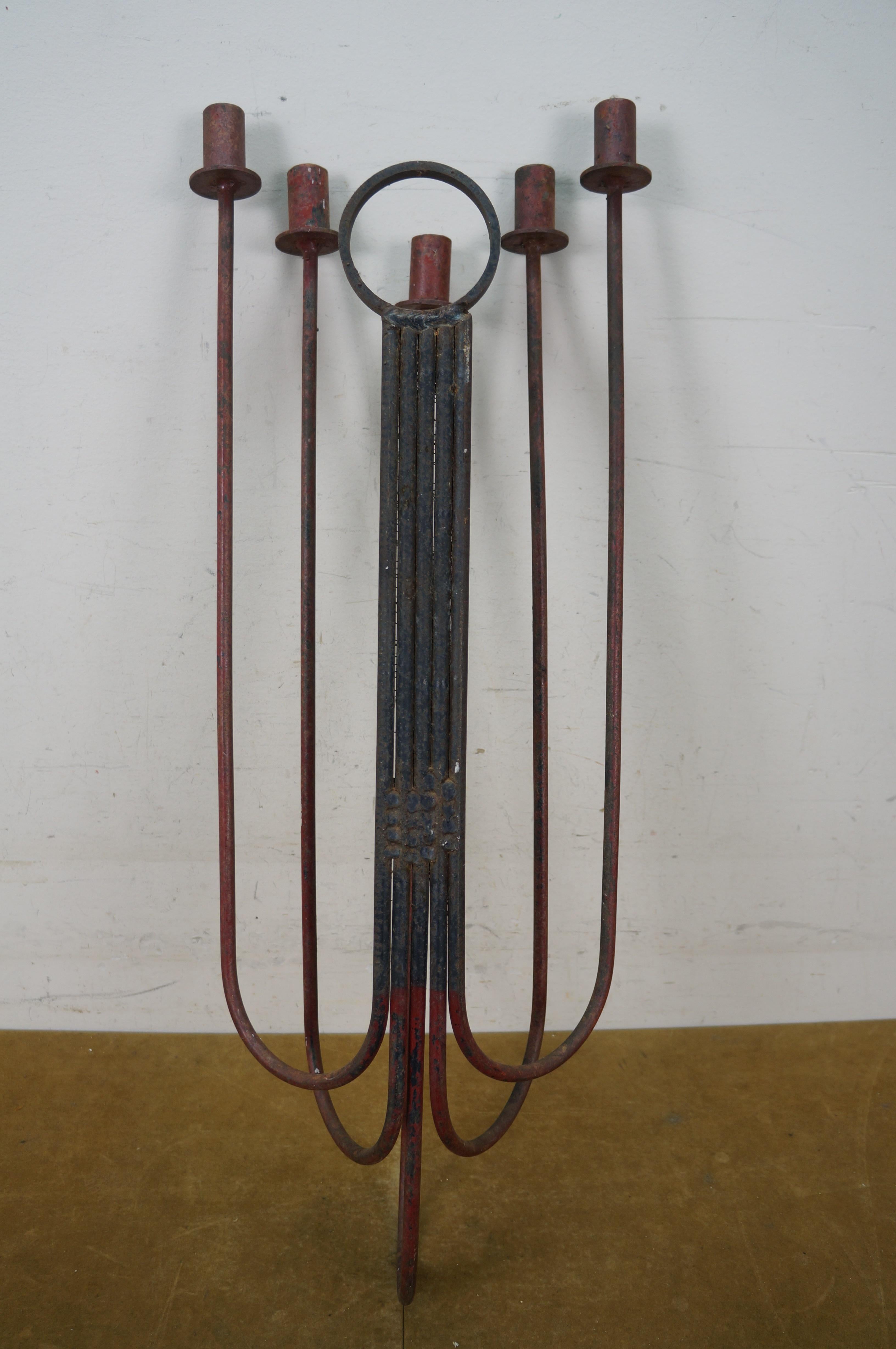 Arthur Umanoff für Raymor Rot Schmiedeeisen Wandleuchter Kandelaber 30