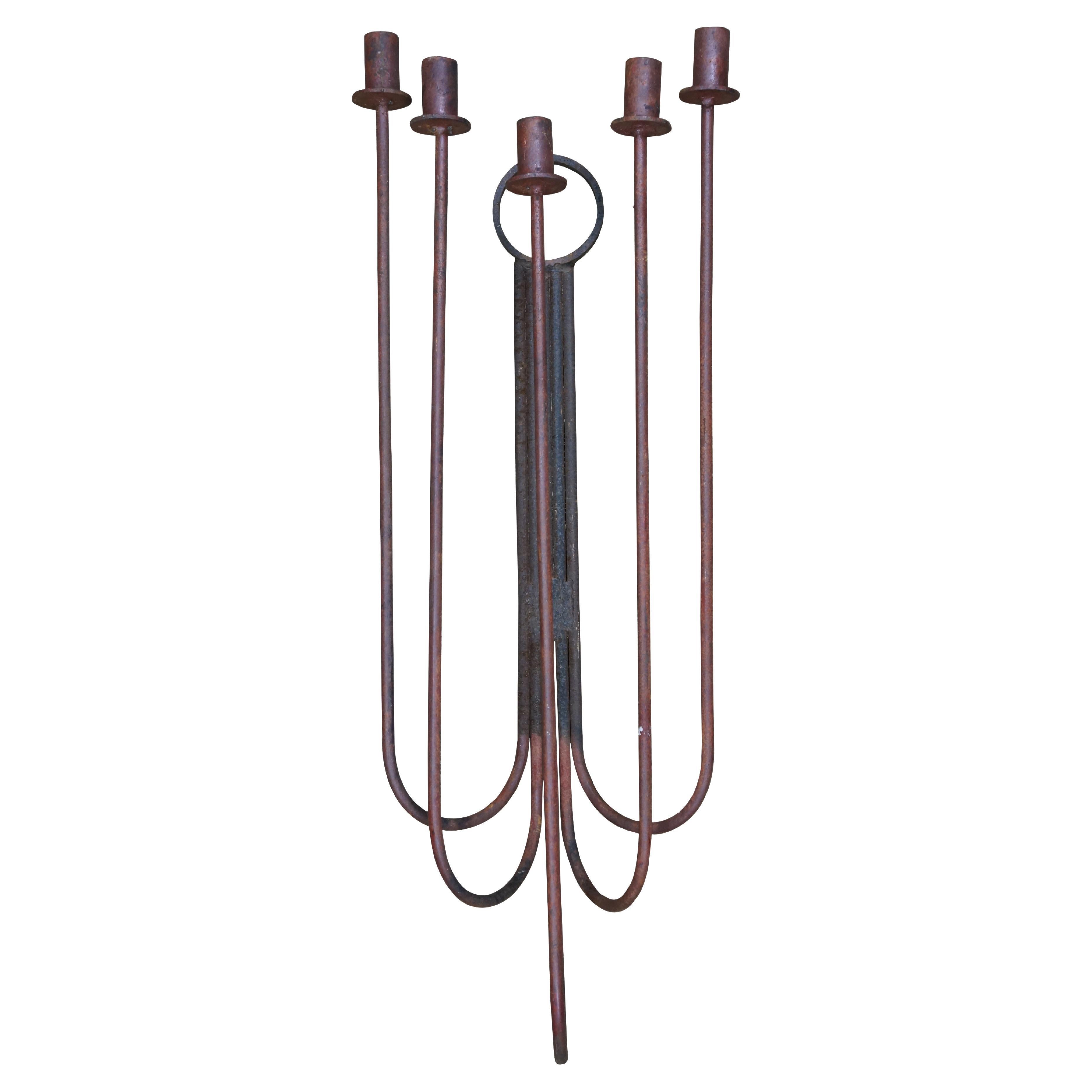 Arthur Umanoff for Raymor Red Wrought Iron Wall Sconce Candelabra 30"