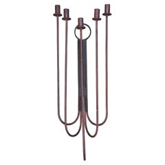 Arthur Umanoff for Raymor Red Wrought Iron Wall Sconce Candelabra 30"