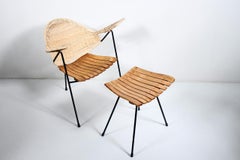 Arthur Umanoff per Shaver Howard Sedia da salotto in ferro e canna con ottomana, anni '50