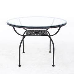 Table de salle à manger ronde en fer et verre Arthur Umanoff pour Shaver Howard Mayan MCM