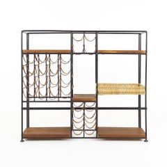 Arthur Umanoff for Shaver Howard Mid-Century Wrought Iron and Leather Wine Rack