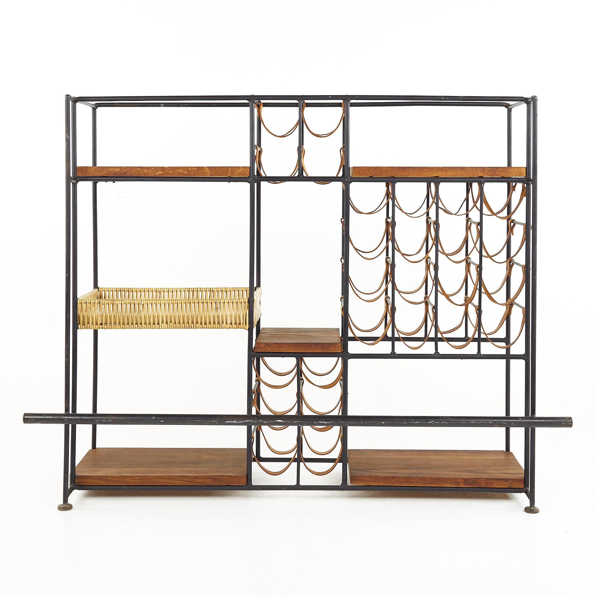 Arthur Umanoff for Shaver Howard Mid-Century Wrought Iron and Leather Wine Rack  In Good Condition In Countryside, IL