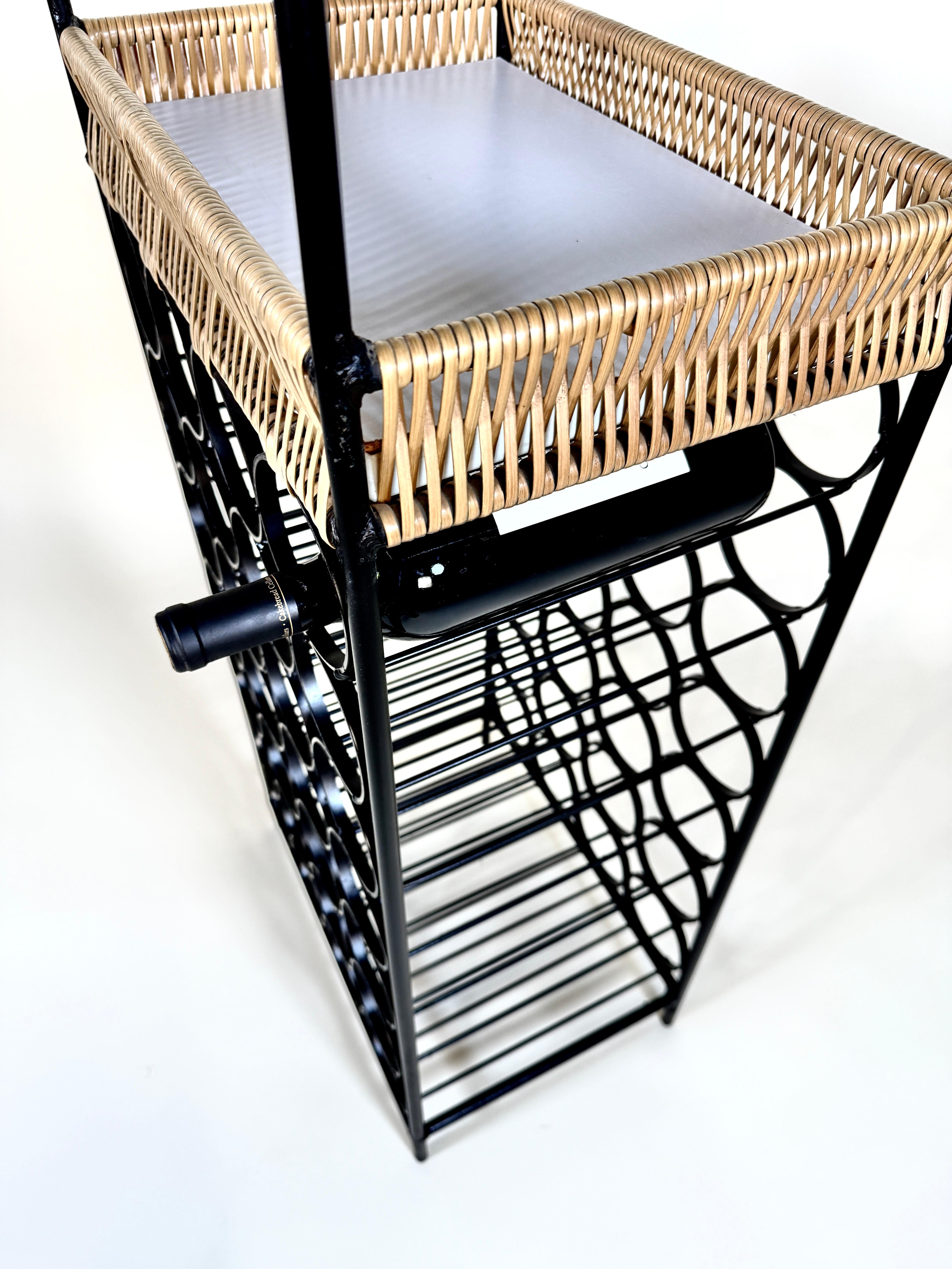 Arthur Umanoff Iron & Rattan Wine Rack with Shelves in vendita 3