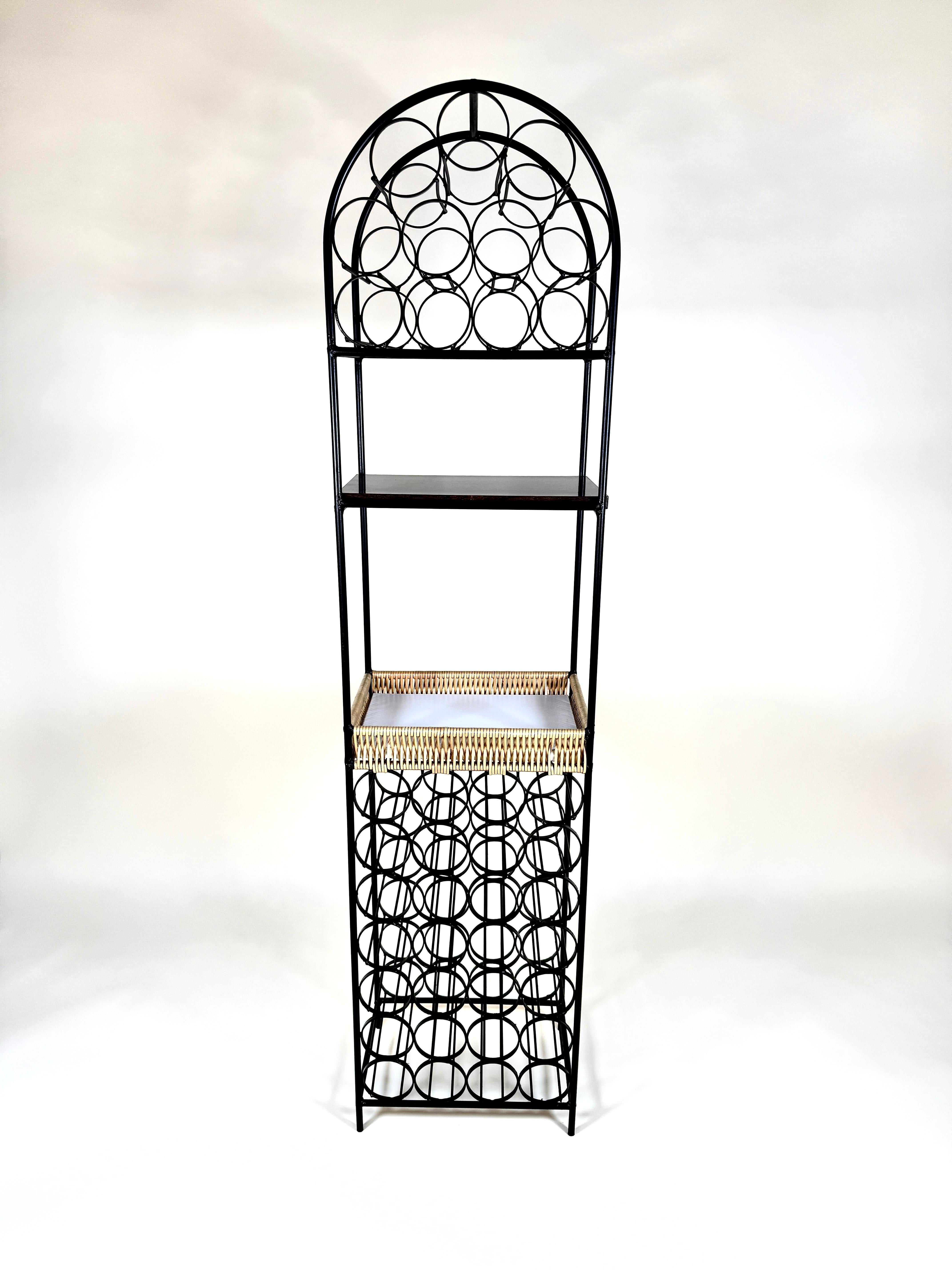 Arthur Umanoff Iron & Rattan Wine Rack with Shelves in vendita 6