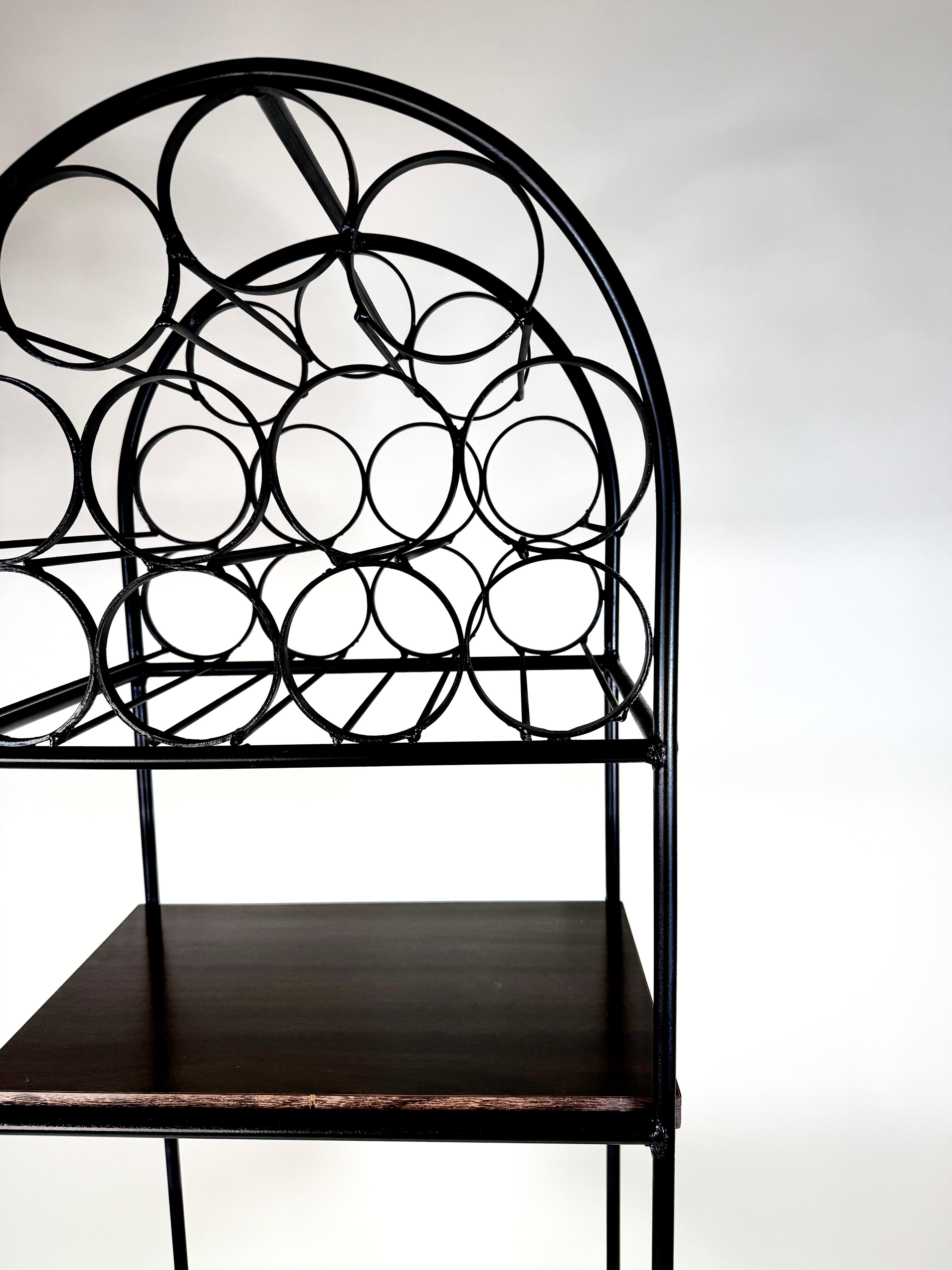Mid-Century moderno Arthur Umanoff Iron & Rattan Wine Rack with Shelves in vendita