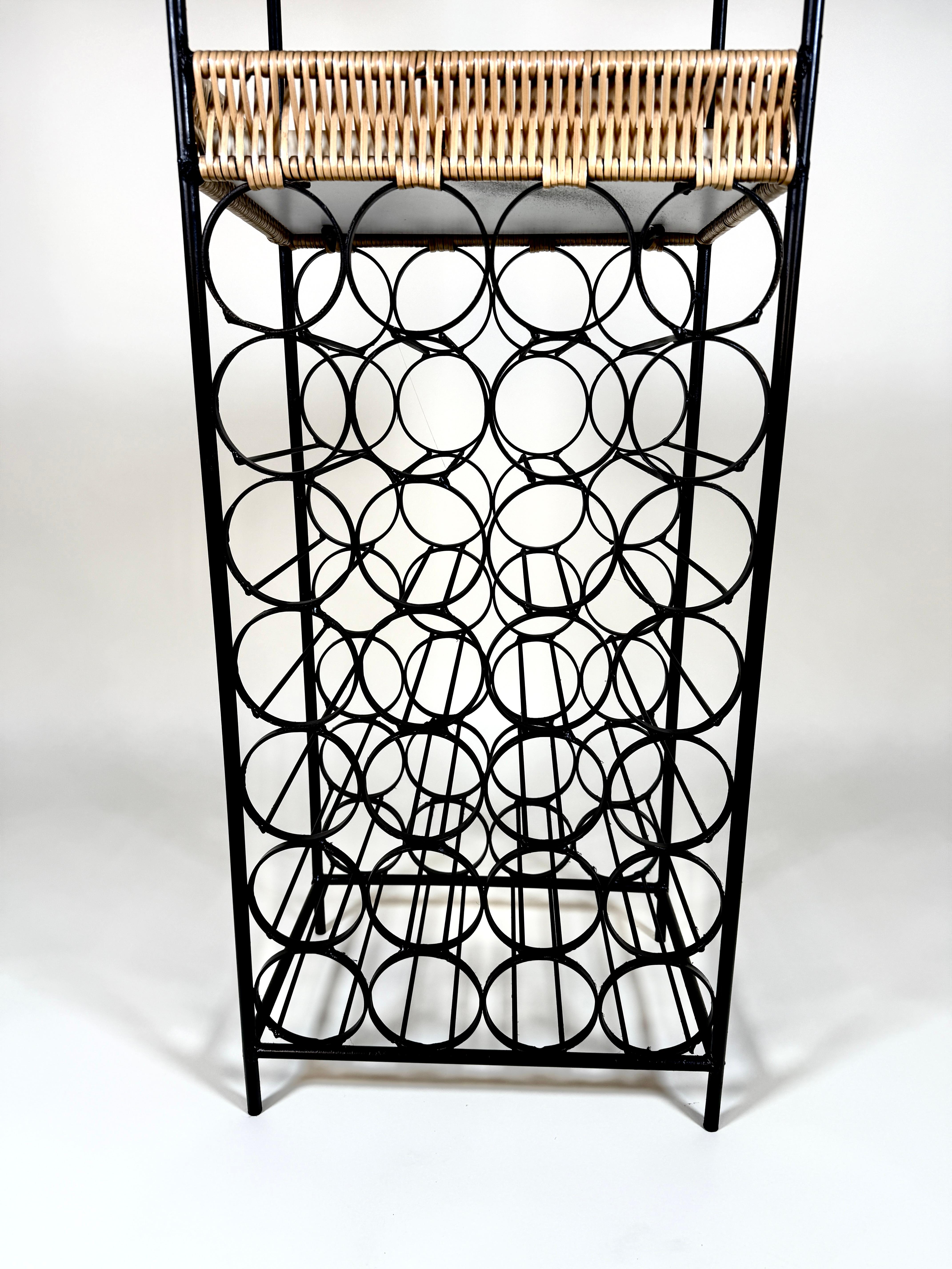 Arthur Umanoff Iron & Rattan Wine Rack with Shelves In condizioni buone in vendita a San Diego, CA