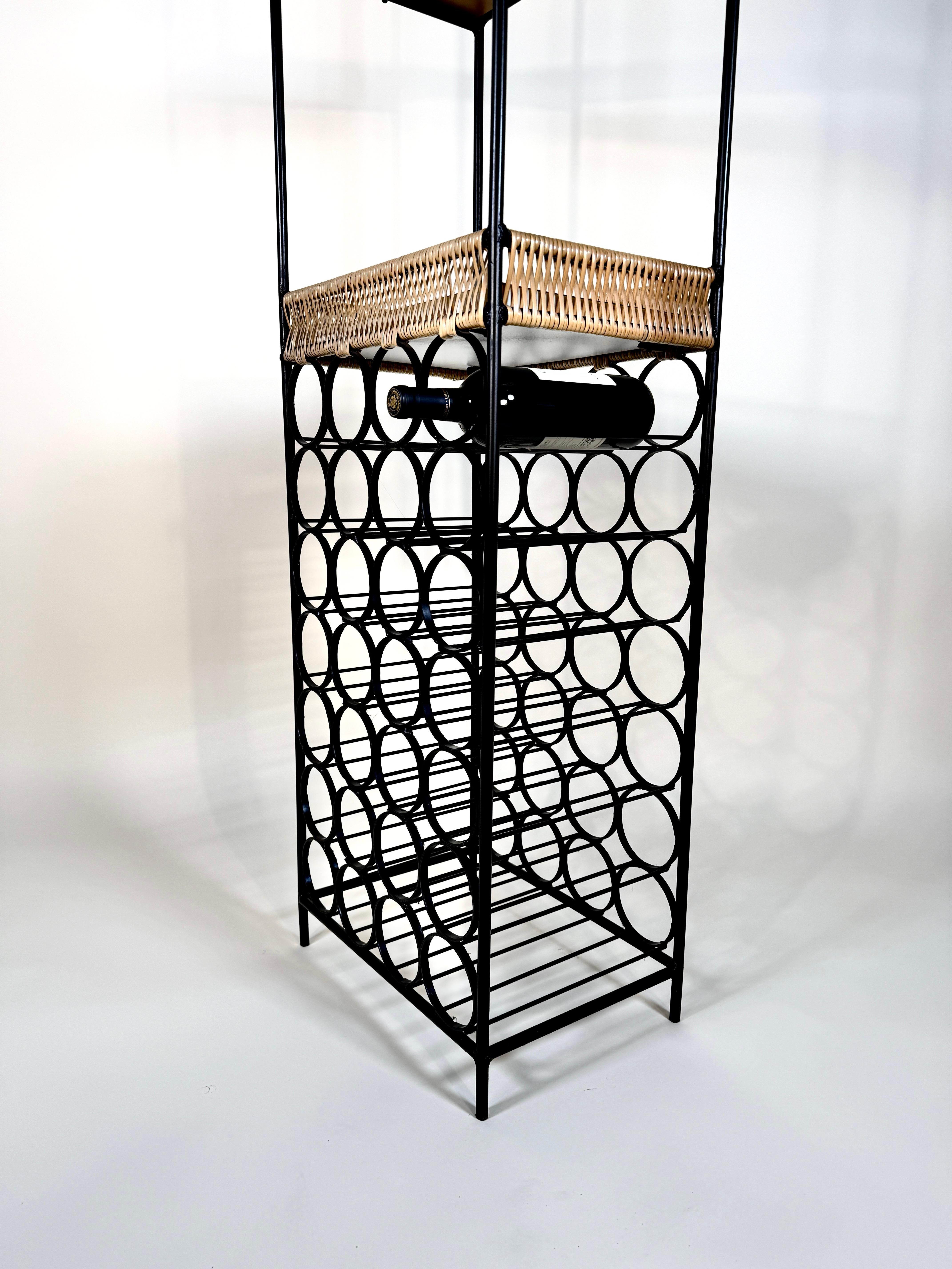 Arthur Umanoff Iron & Rattan Wine Rack with Shelves in vendita 2