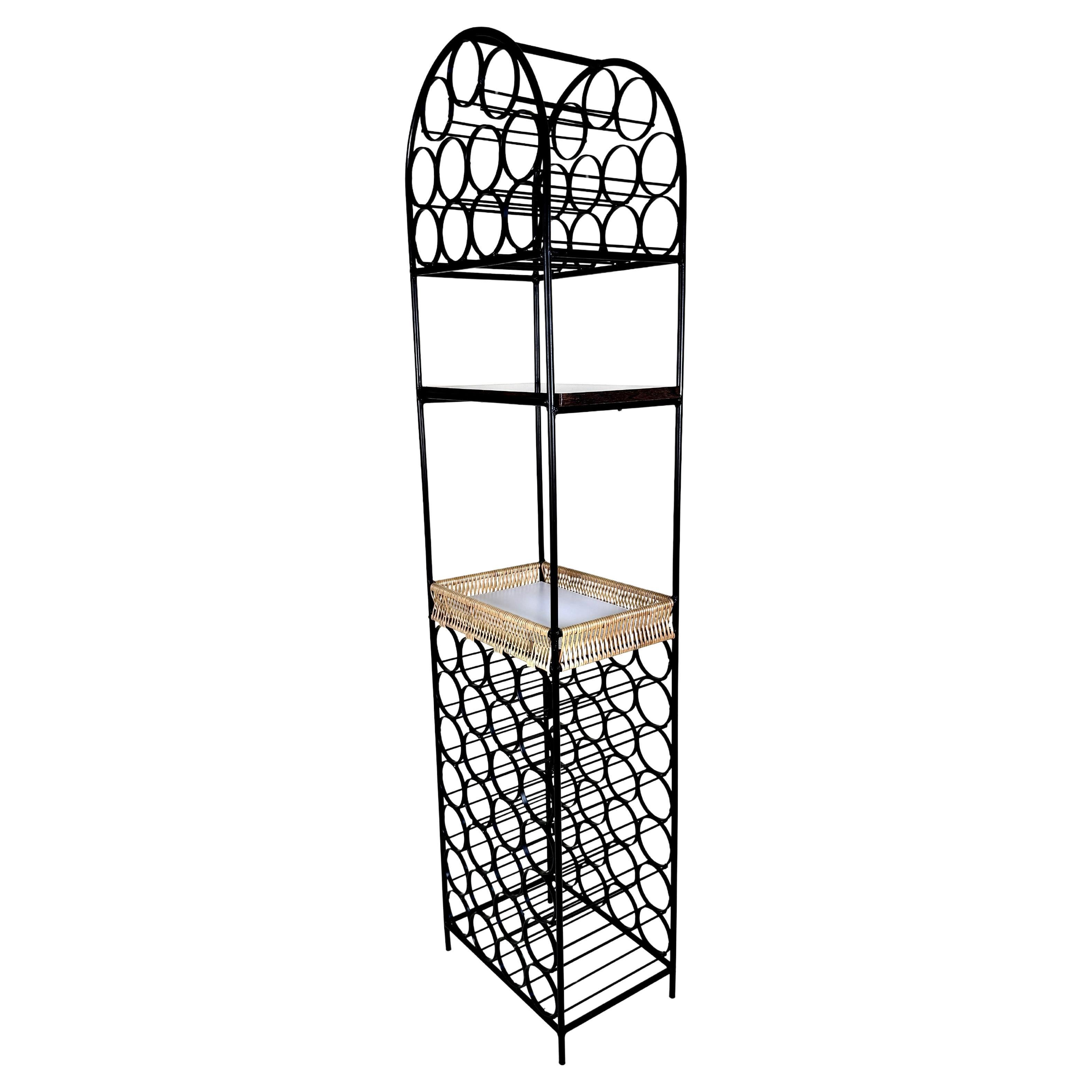 Arthur Umanoff Iron & Rattan Wine Rack with Shelves