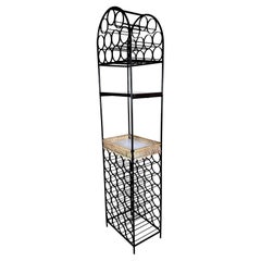 Arthur Umanoff Iron & Rattan Wine Rack with Shelves