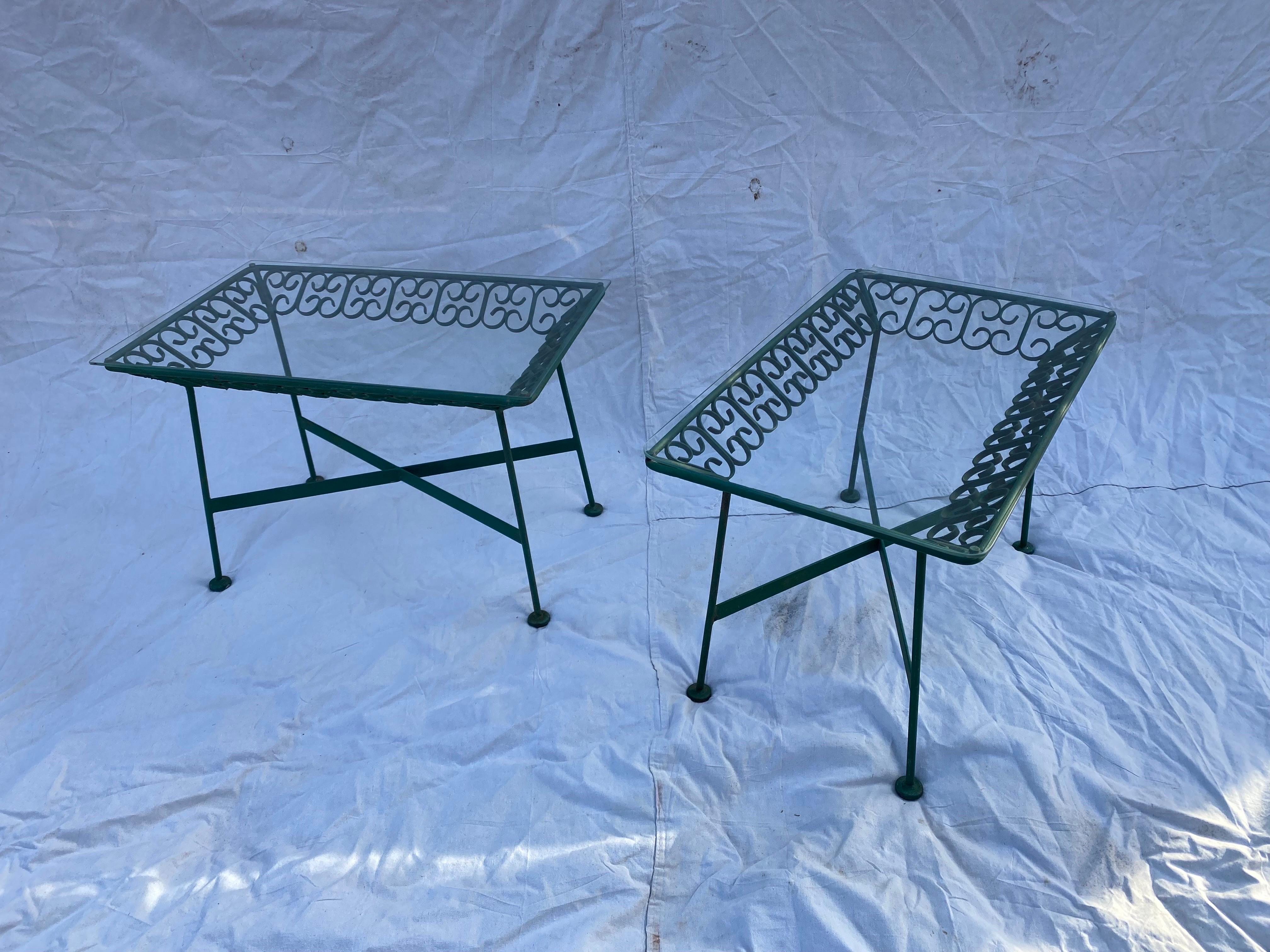 American Arthur Umanoff Iron and Glass Side Tables