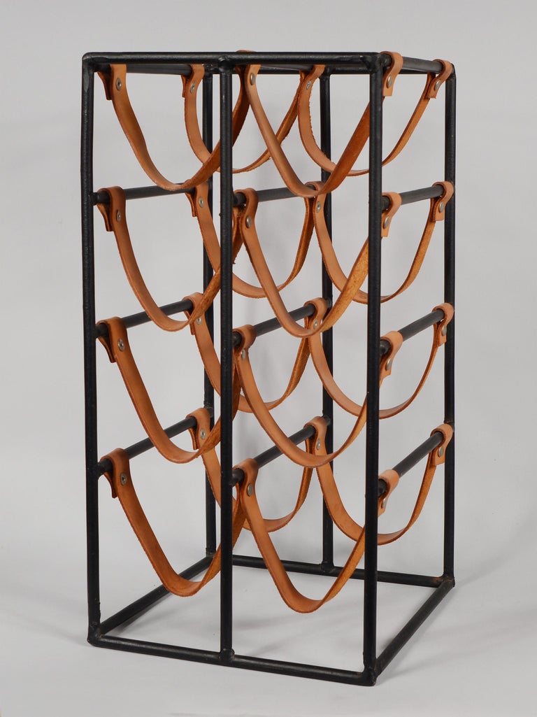 Arthur Umanoff Iron and Leather Wine Rack at 1stDibs arthur umanoff