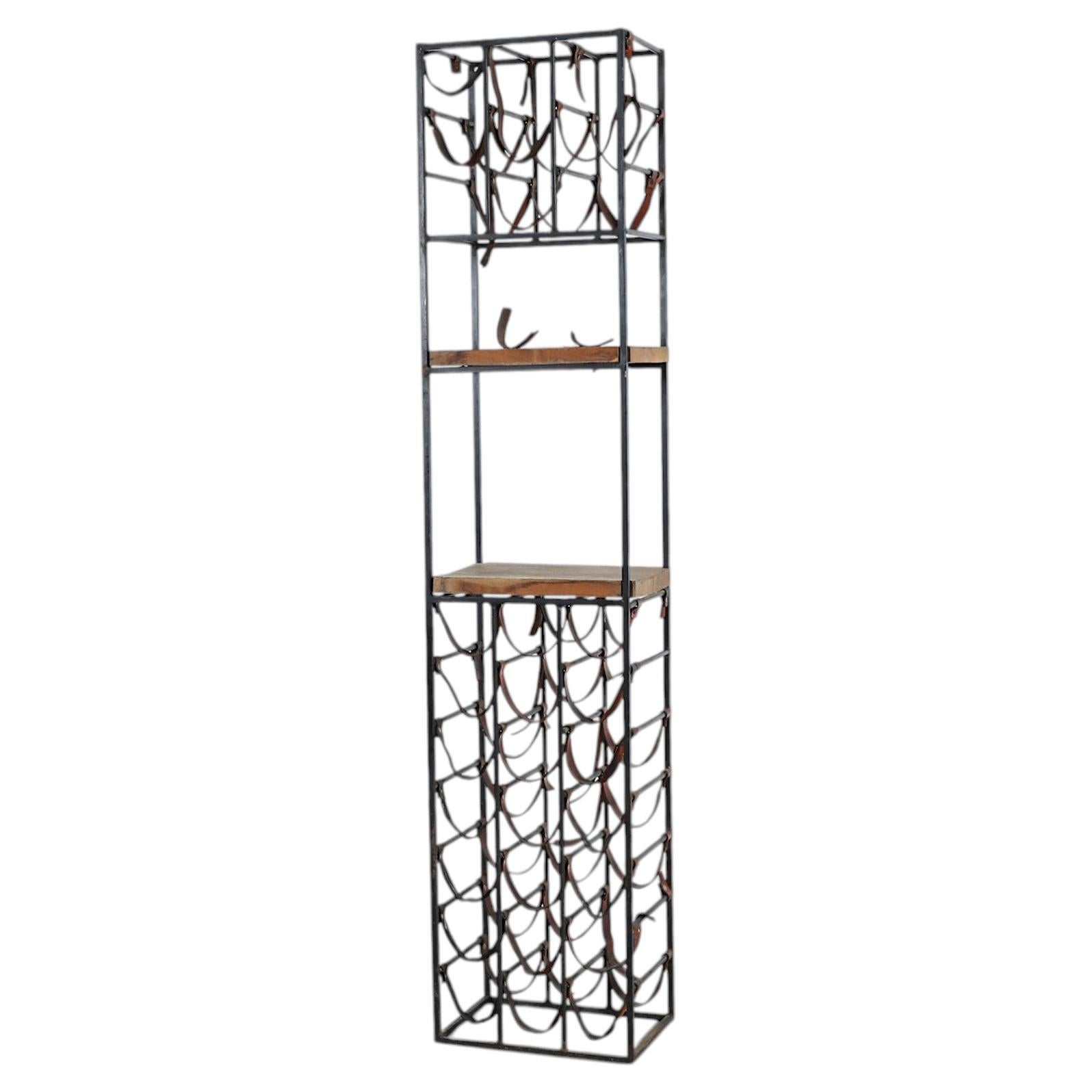 Arthur Umanoff Iron and Leather Wine Rack for Shaver Howard, 1950s