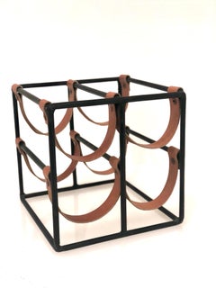 Arthur Umanoff Iron and Leather Wine Rack Four-Bottle Capacity