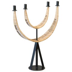 Arthur Umanoff Iron and Rattan Candelabra