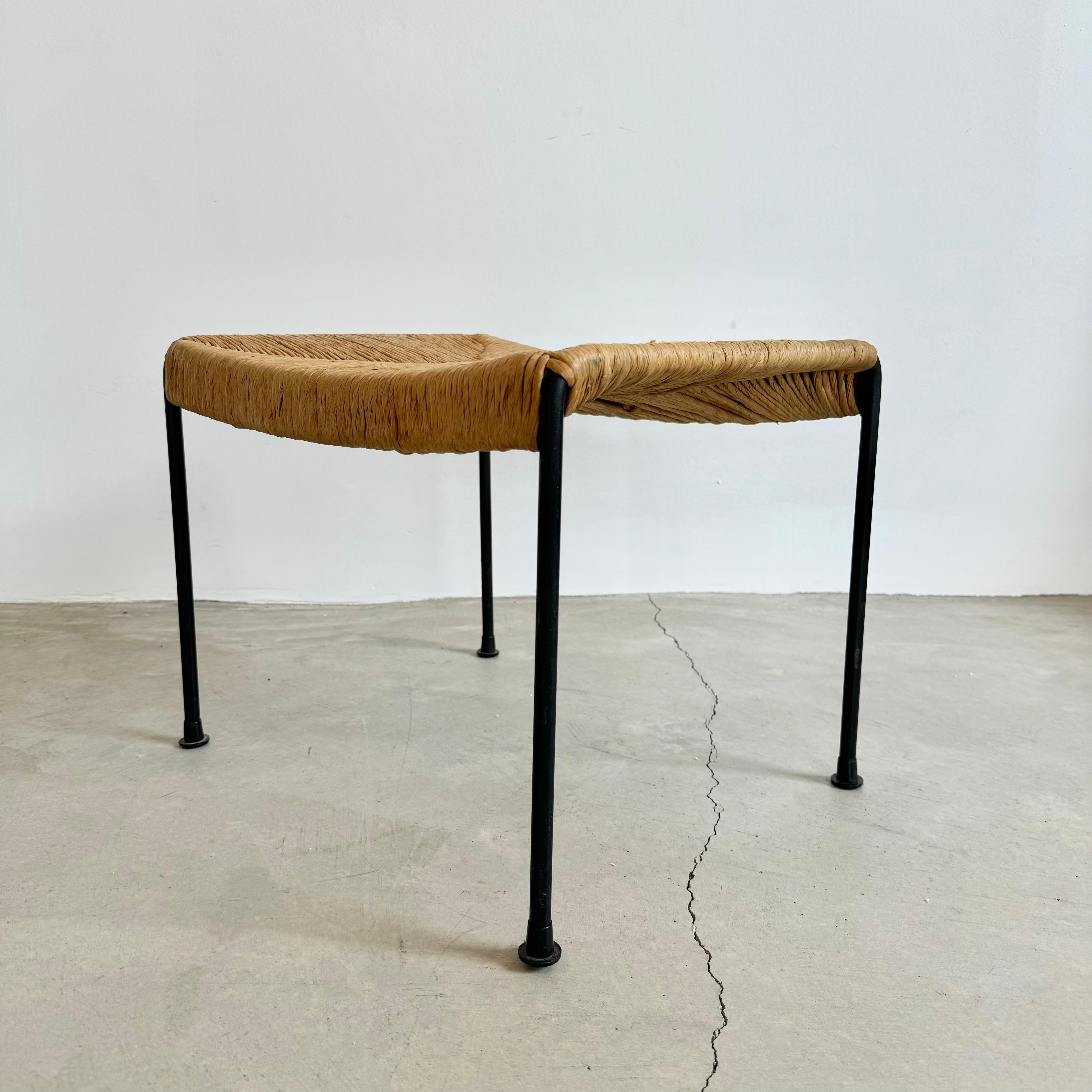 Arthur Umanoff Iron and Rush Stool, 1950s USA In Good Condition For Sale In Los Angeles, CA