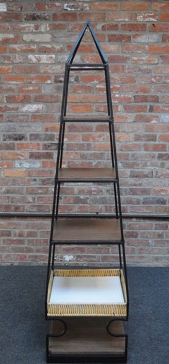 Arthur Umanoff Iron Obelisk Pyramid-Form Freestanding Shelving Unit/Etagere