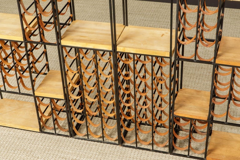Arthur Umanoff Iron Room Dividers w 140 Leather Wine Bottle Holders