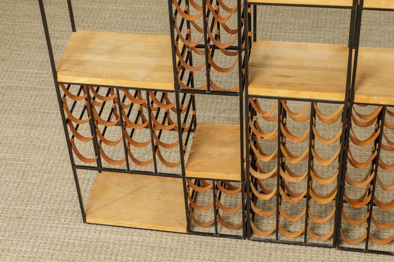Arthur Umanoff Iron Room Dividers w 140 Leather Wine Bottle Holders