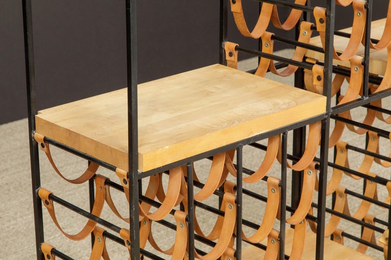 Arthur Umanoff Iron Room Dividers w 140 Leather Wine Bottle Holders