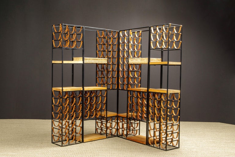 Arthur Umanoff Iron Room Dividers w 140 Leather Wine Bottle Holders