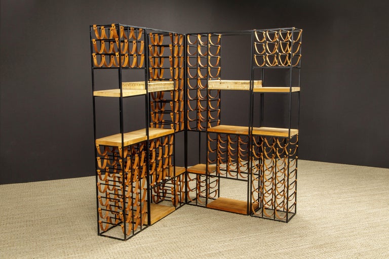 Arthur Umanoff Iron Room Dividers w 140 Leather Wine Bottle Holders