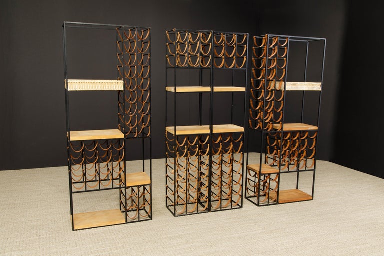 Arthur Umanoff Iron Room Dividers w 140 Leather Wine Bottle Holders