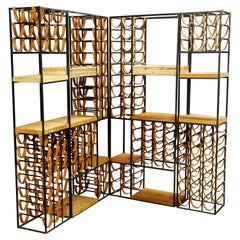 Arthur Umanoff Iron Room Dividers w 140 Leather Wine Bottle Holders, 1950s