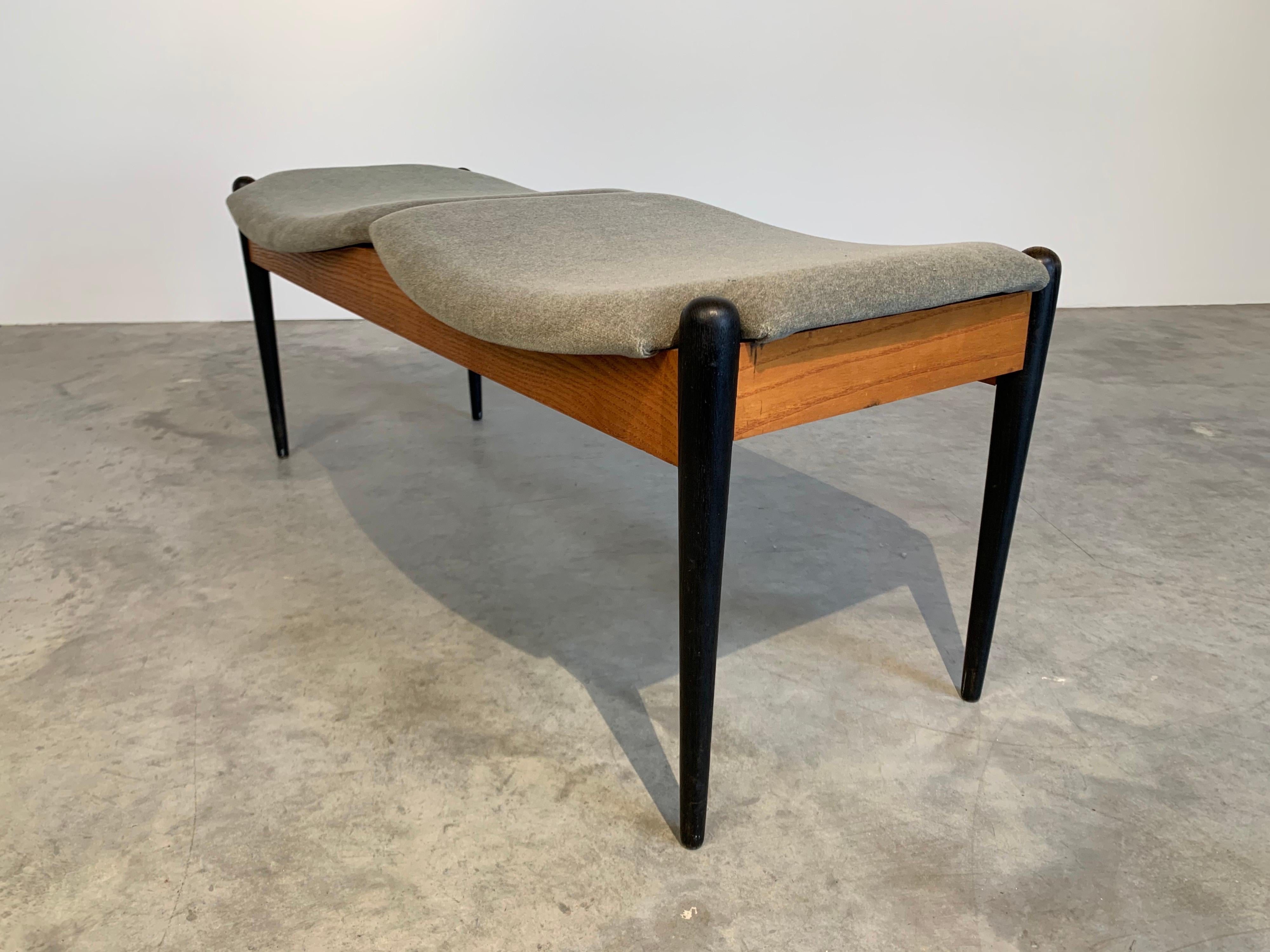 A beautiful and very sleek atomic era bench designed by Arthur Umanoff having mild green mohair upholstery, Circa 1950
In outstanding condition. Mohair is fresh and the frame is solid. Clean and ready for use!