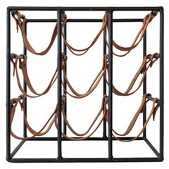 Arthur Umanoff Leather and Iron Wine Rack