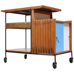 Arthur Umanoff Maple and Wrought Iron Bar Cart