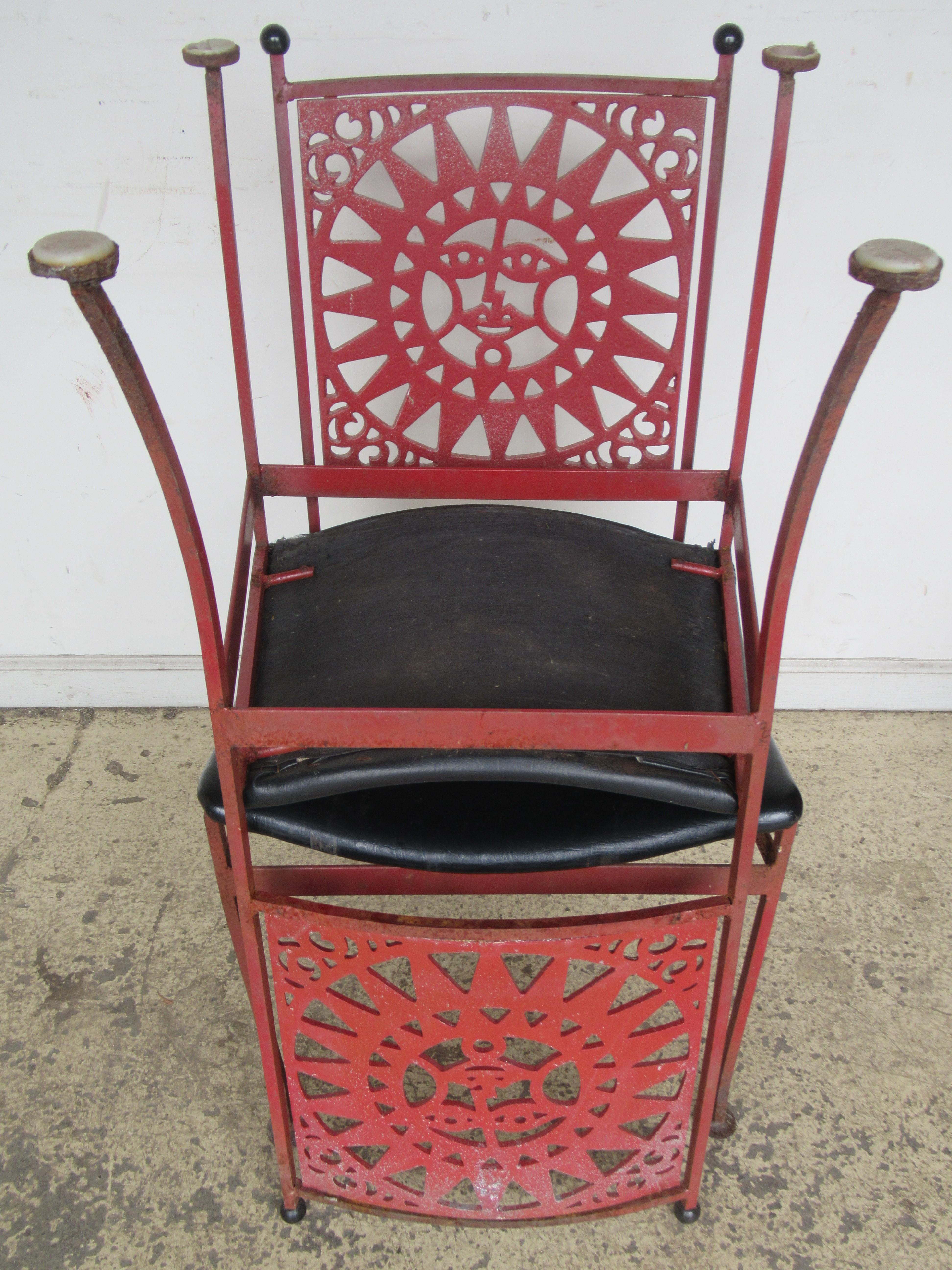 Arthur Umanoff Mayan Sun Design Iron Chairs 3