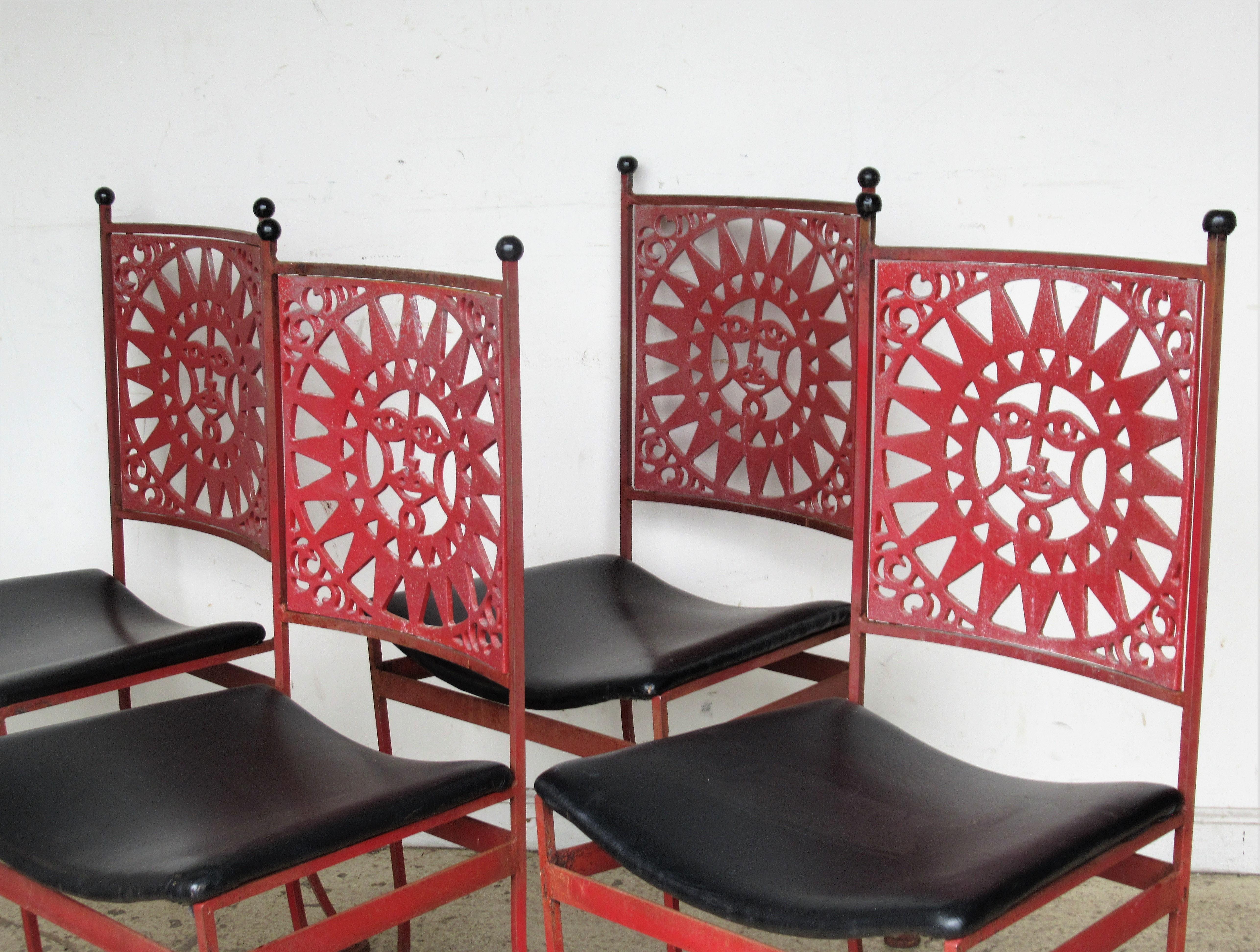 Arthur Umanoff Mayan Sun Design Iron Chairs  4