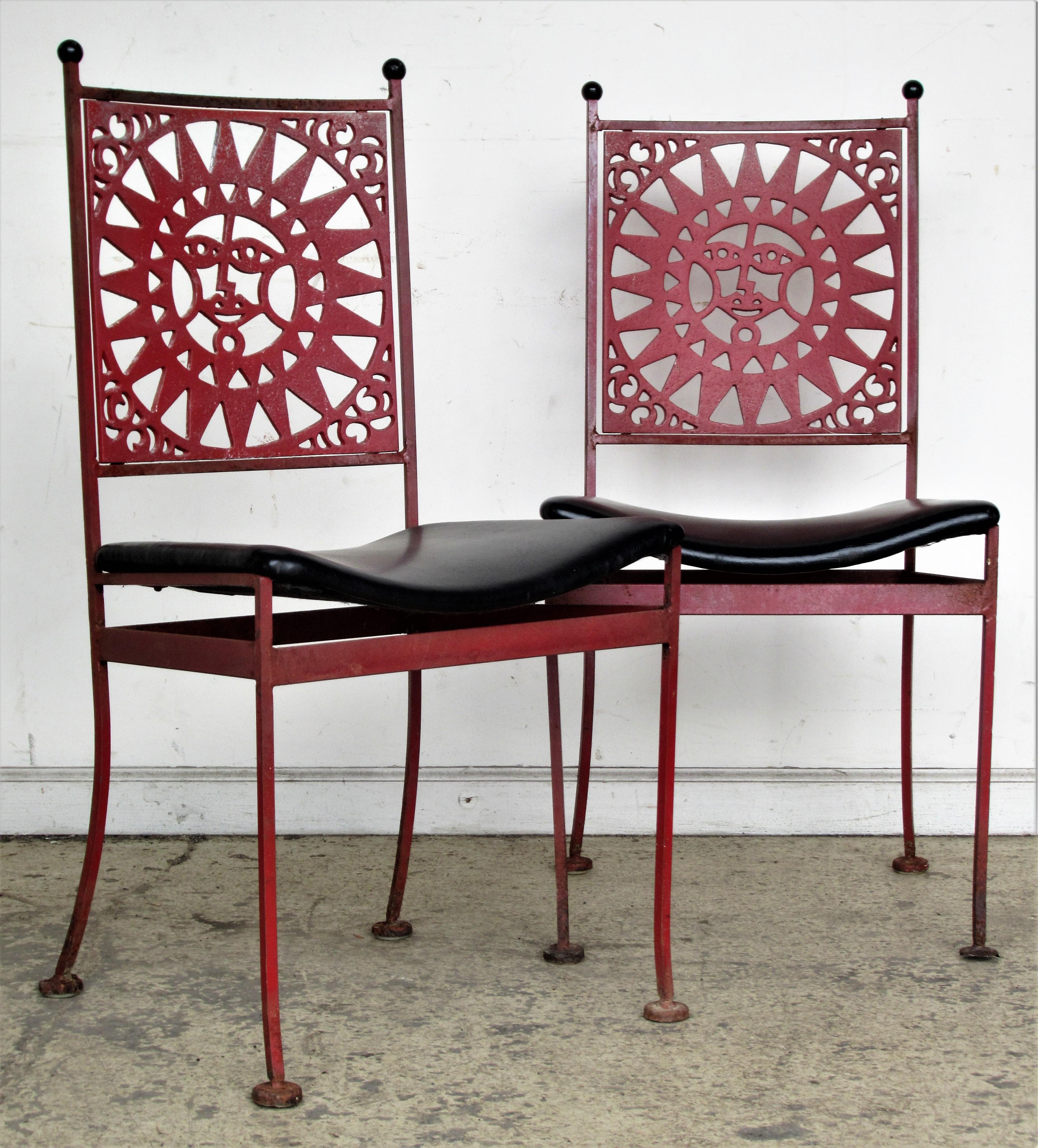 Mid-Century Modern Arthur Umanoff Mayan Sun Design Iron Chairs 