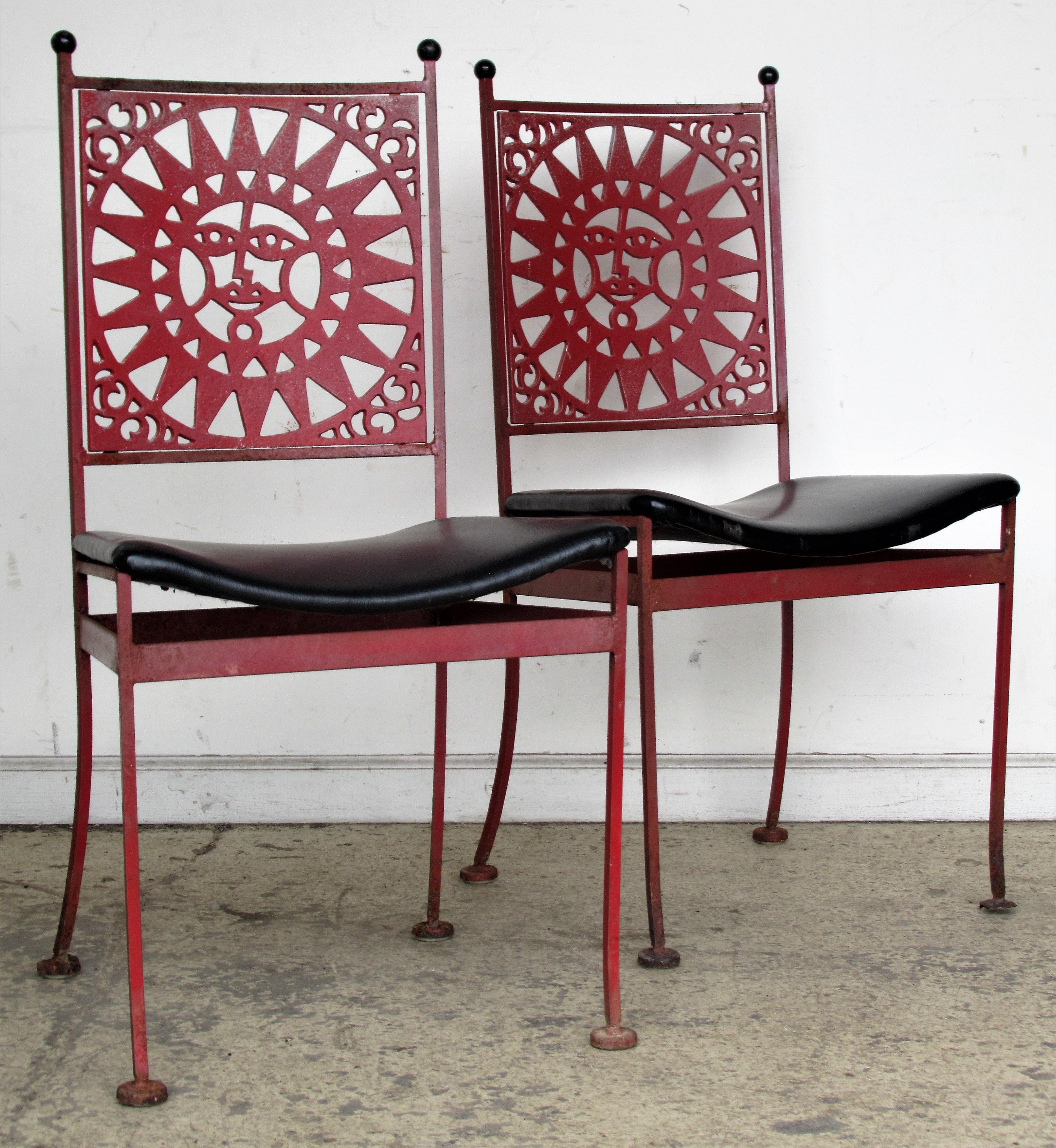 American Arthur Umanoff Mayan Sun Design Iron Chairs 