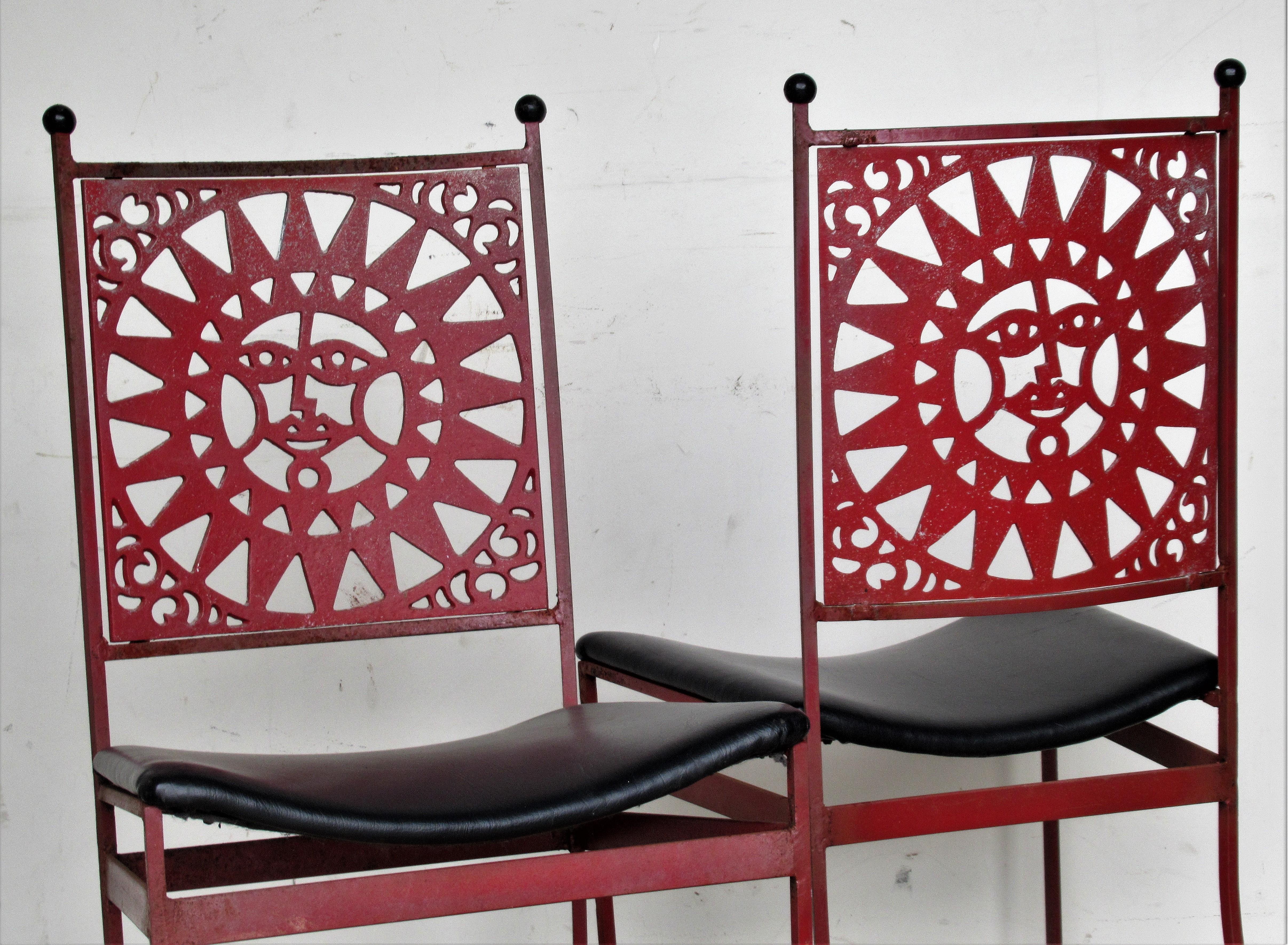 Arthur Umanoff Mayan Sun Design Iron Chairs  In Good Condition In Rochester, NY