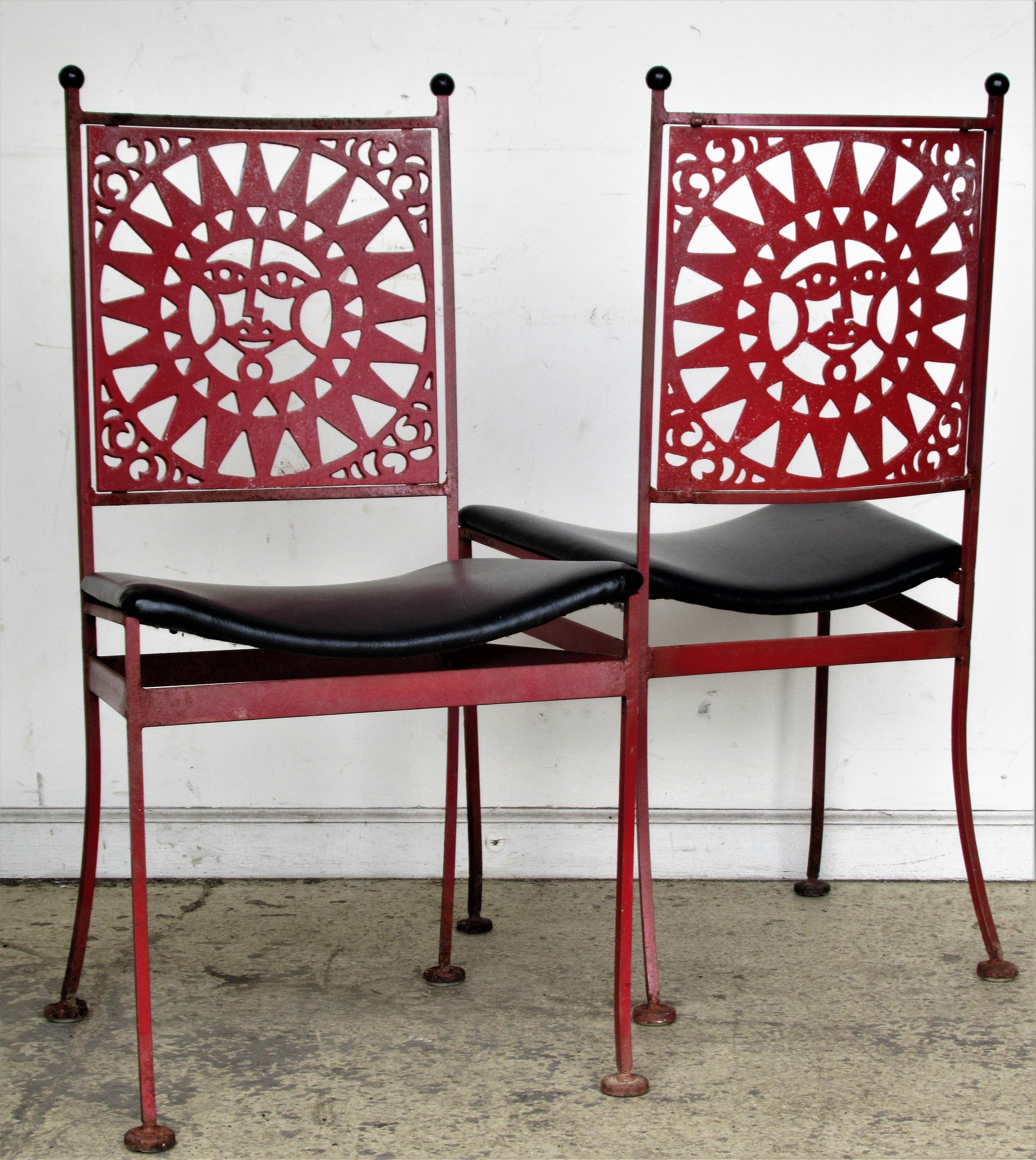 20th Century Arthur Umanoff Mayan Sun Design Iron Chairs 