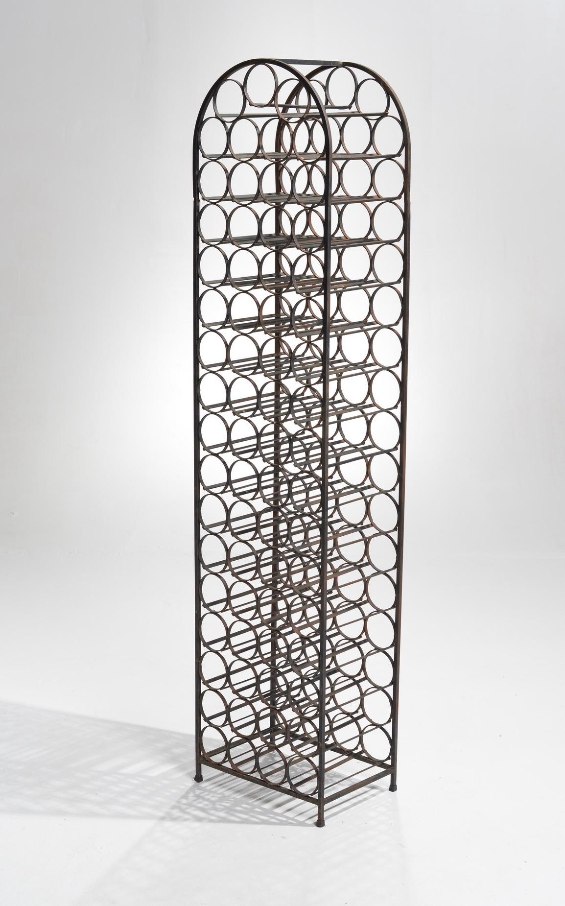 Dome top wrought iron wine rack designed by Arthur Umanoff in the early 1960s. A staple in Mid-Century Modern design.