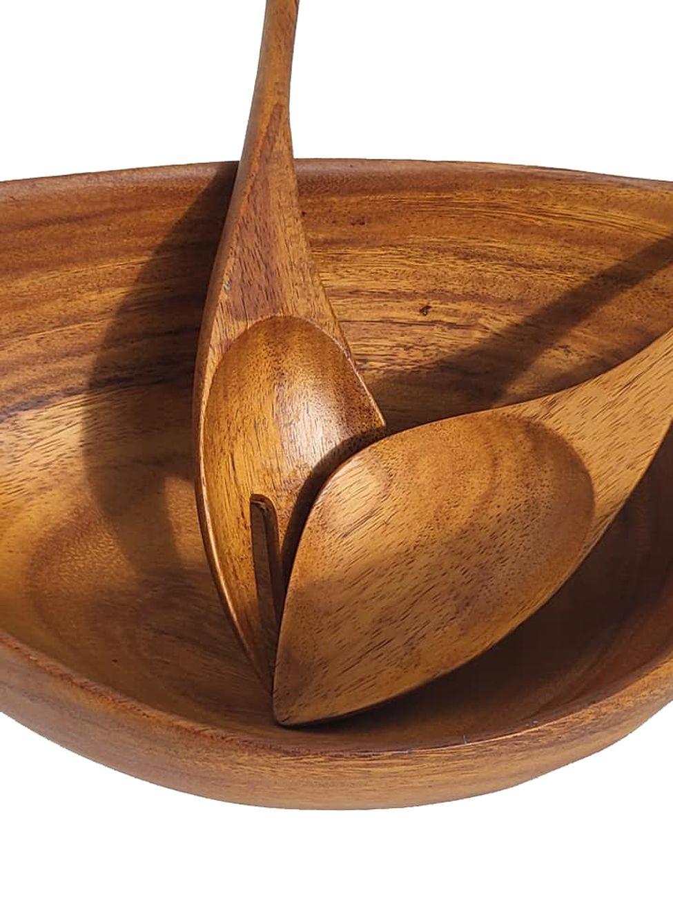 20th Century Arthur Umanoff Midcentury Carved Wood Salad Set, Bowls and Serving Utensils For Sale