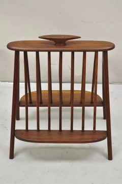 Arthur Umanoff Mid Century Danish Modern Teak Wood Compass Book & Magazine Rack