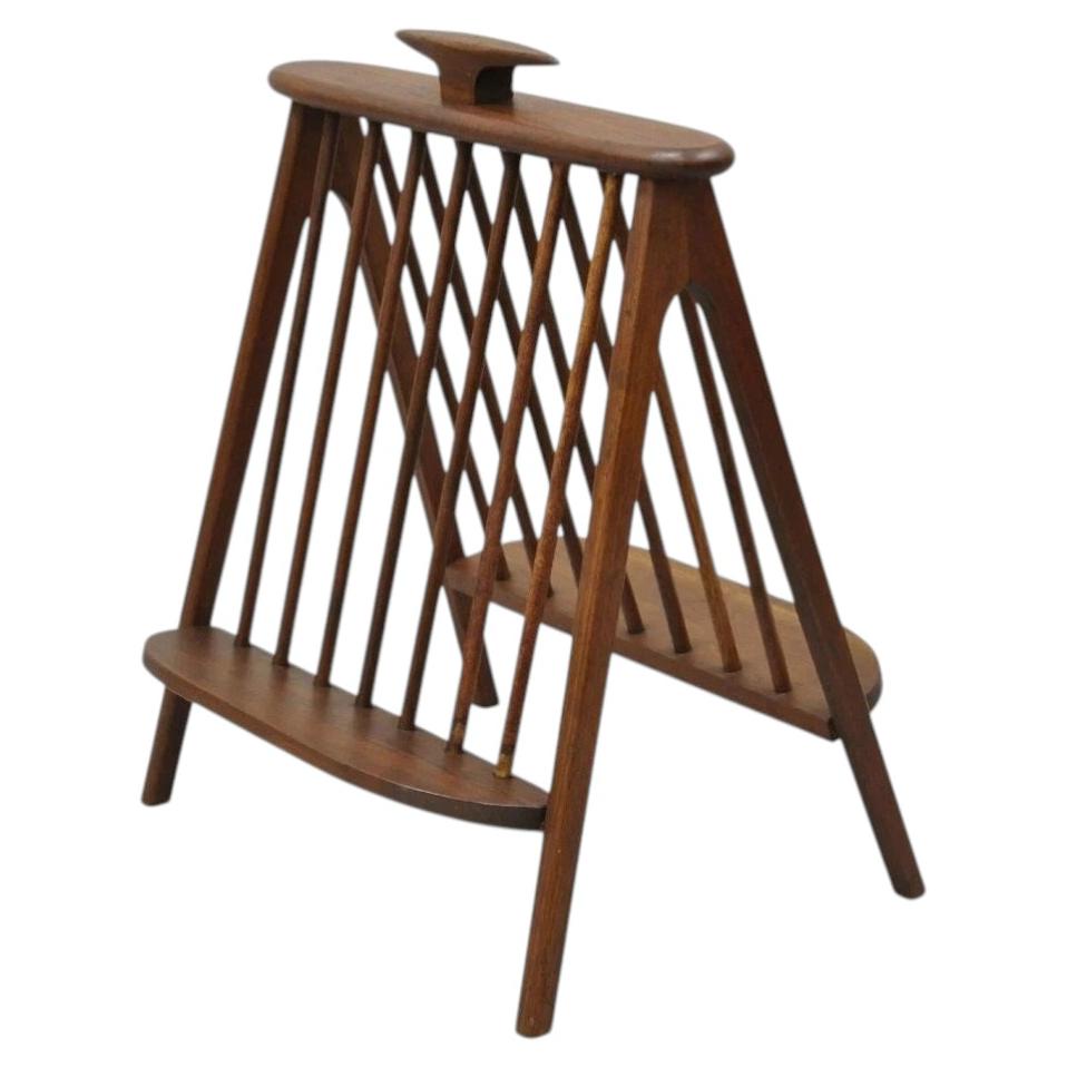 Arthur Umanoff Mid Century Danish Modern Teak Wood Compass Book & Magazine Rack