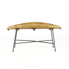 Arthur Umanoff Midcentury Iron and Rattan Catchall Table Stool