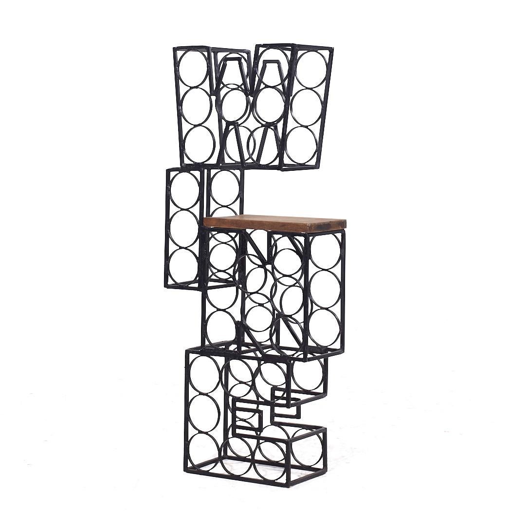 Mid-Century Modern Arthur Umanoff Mid Century Iron and Wood 16 Bottle Wine Rack For Sale