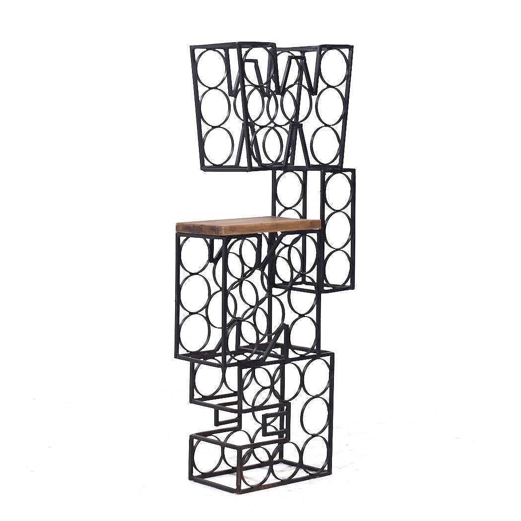 Late 20th Century Arthur Umanoff Mid Century Iron and Wood 16 Bottle Wine Rack For Sale
