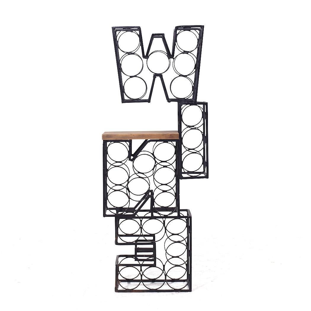 Arthur Umanoff Mid Century Iron and Wood 16 Bottle Wine Rack For Sale 1