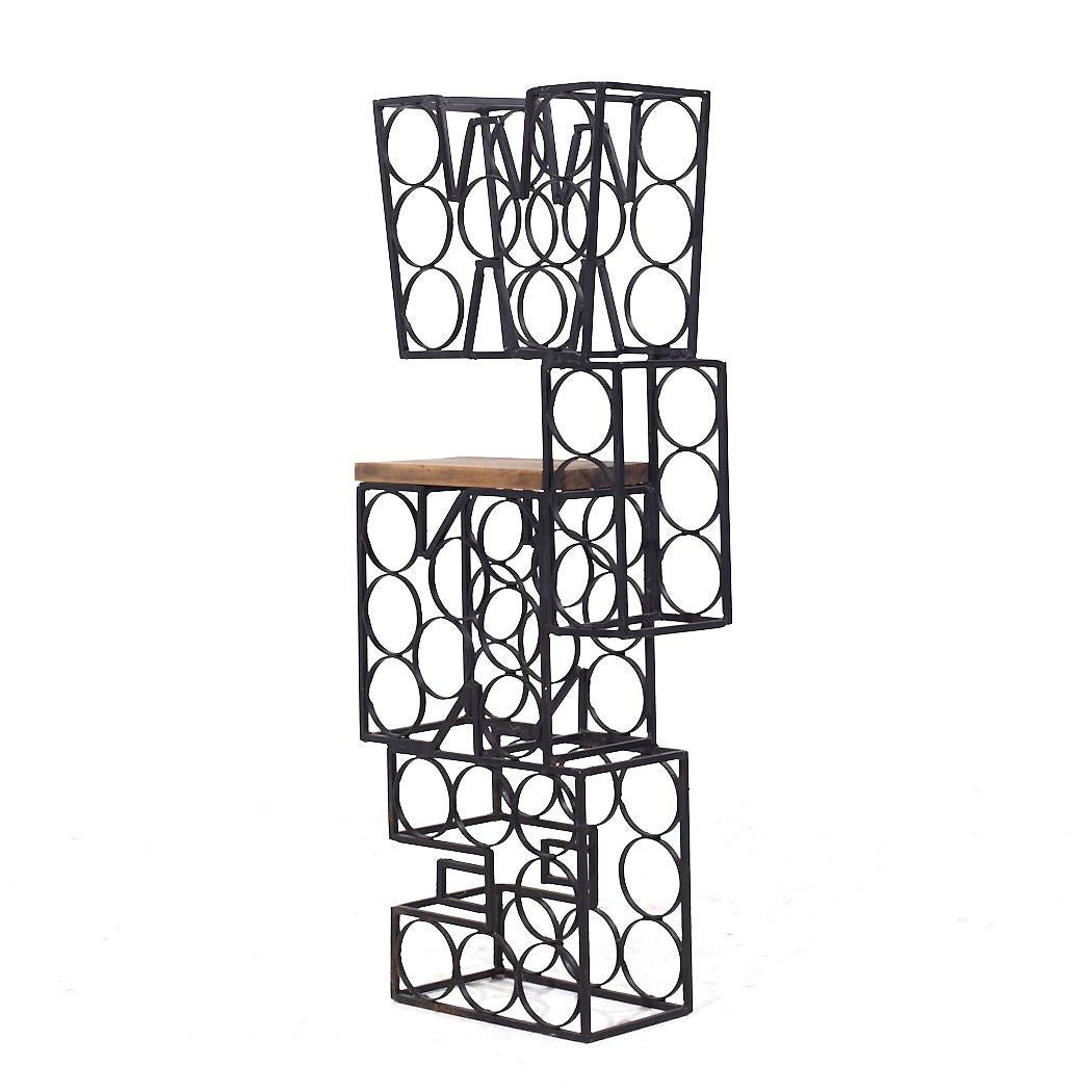 Arthur Umanoff Mid Century Iron and Wood 16 Bottle Wine Rack For Sale 2
