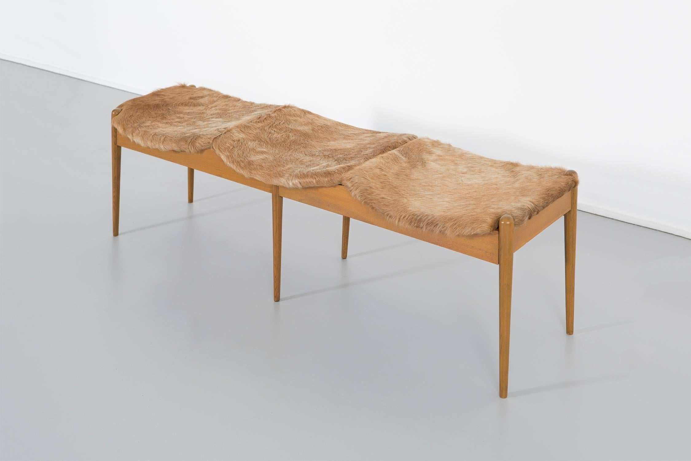American Arthur Umanoff Mid-Century Modern Bench Upholstered in Brazilian Cowhide