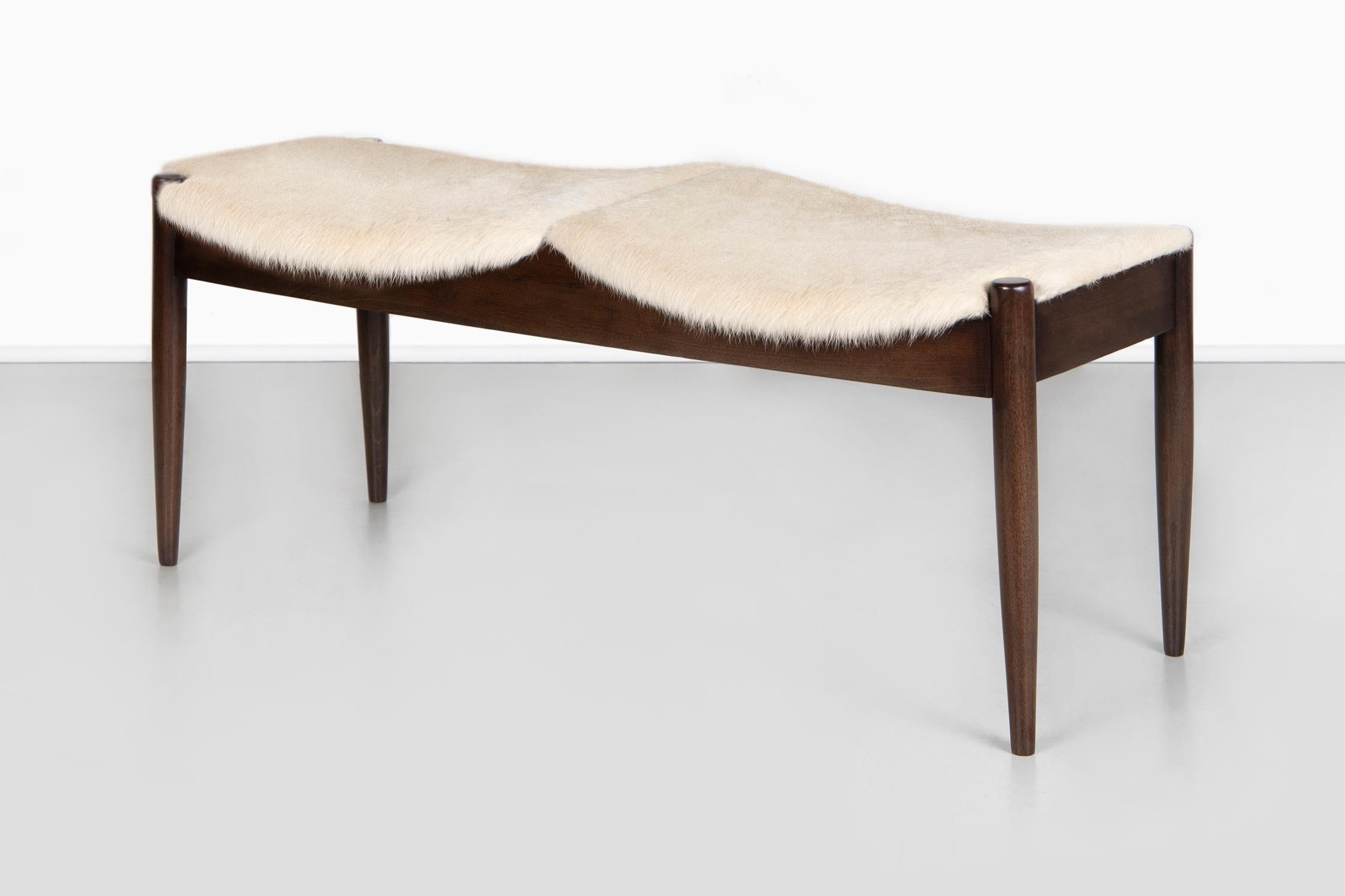 Arthur Umanoff Mid-Century Modern Bench with Brazilian Cowhide In Excellent Condition In Chicago, IL